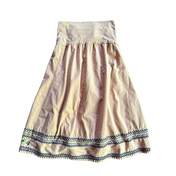 Old Navy Maternity Midi Skirt Embroidered Yellow Size Small Boho Cottage - Picture 2 of 6